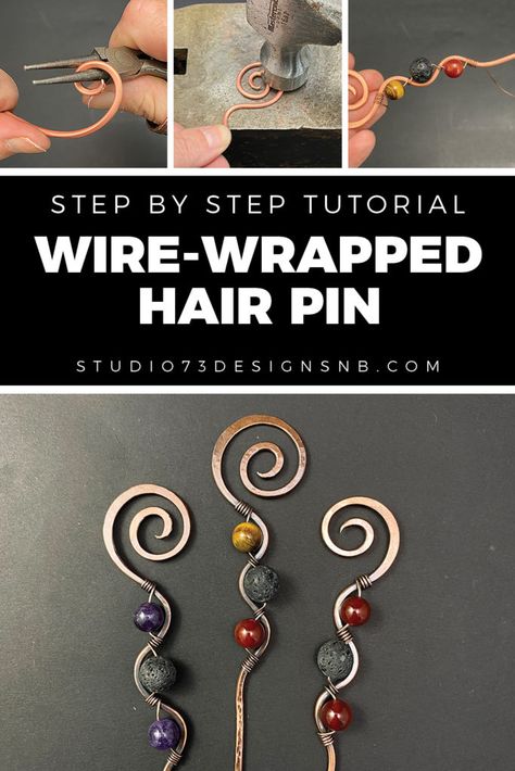 Diy Crystal Hair Pins, Diy Wire Hair Pin, Wire Hair Pins Diy, Wire Hair Pin, Wire Wrap Hair Accessories, Bead Wire Wrapping Diy, Wire Wrapping Tutorial Step By Step, Diy Wire Jewelry For Beginners, Diy Hair Accessories For Women