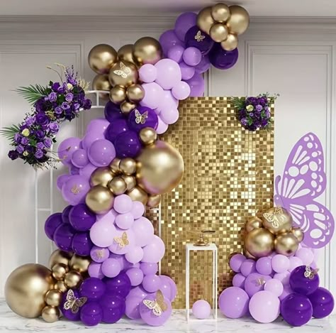 Purple Gold DIY Balloon Garland Kit Baby Shower, Wedding, Birthdays, Events Decoration Romantic Purple Balloon Garland Party Decor - Etsy Purple And Gold Balloon Garland, Purple Balloon Garland, Purple Birthday Decorations, Deco Violet, Garland Party Decor, Gold Balloon Garland, Purple Birthday Party, Purple Balloon, Purple And Gold Wedding