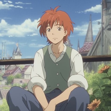 ghibli red-headed guy pfp Anime Ginger Guy, Howl Red Hair, Red Head Guy Art, Ghibli Style Pfp, Ginger Anime Boy, Ghibli Guys, Red Head Characters, Ghibli Boy, Red Head Pfp