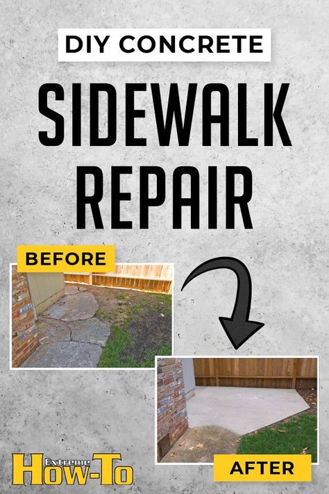 Fix Cracked Concrete, Pouring Concrete Slab, Concrete Refinishing, Diy Sidewalk, Repair Cracked Concrete, Sidewalk Repair, Concrete Sidewalk, Diy Home Improvements, Broken Concrete