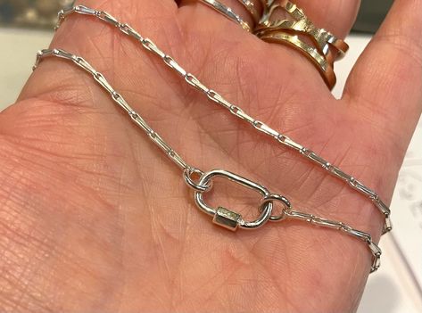 Handmade elongated link heavy duty chain, choose your length and style, you can get with sterling lobster, or with rings on both ends for your carabiner or a complete necklace with my small 10x16mm sterling carabiner Silver Carabiner Necklace, Necklace Carabiner, Carabiner Necklace, 2 Rings, Dope Jewelry, Funky Jewelry, Jewelry Lookbook, Jewelry Inspo, Dream Jewelry