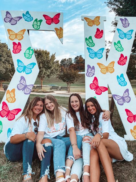 Butterfly Sorority Paddle, Big Sorority Letters, Sorority Yard Letters, Sorority Lawn Letters, Sorority Painted Letters, Butterfly Bid Day, Painted Sorority Letters, Sigma Kappa Letters, Greek Letters Painted