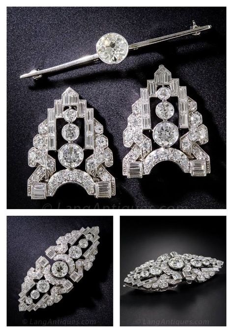 Art Deco Diamond Jewelry, Diamond Brooches, Convertible Jewelry, Pins And Brooches, Victorian Jewellery, Bijoux Art Nouveau, Dress Clips, Royal Tiaras, Parallel Lines