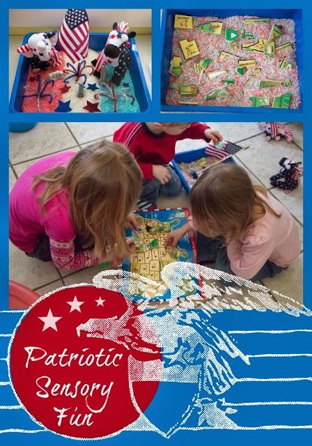 Explore the United States with these Patriotic Sensory Bins - Life with Moore Babies Sensory Table, Sensory Bins, Sensory Activities, Book Nooks, The United States, Activities For Kids, United States