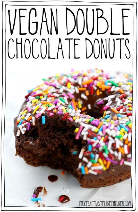 Baked Chocolate Donuts Recipe, Confetti Cake Recipes, Donuts With Sprinkles, Chocolate Ganache Glaze, Vegan Pastry, Donut Calories, Doughnuts Recipe, Chocolate Doughnuts, Chocolate Glazed Donuts