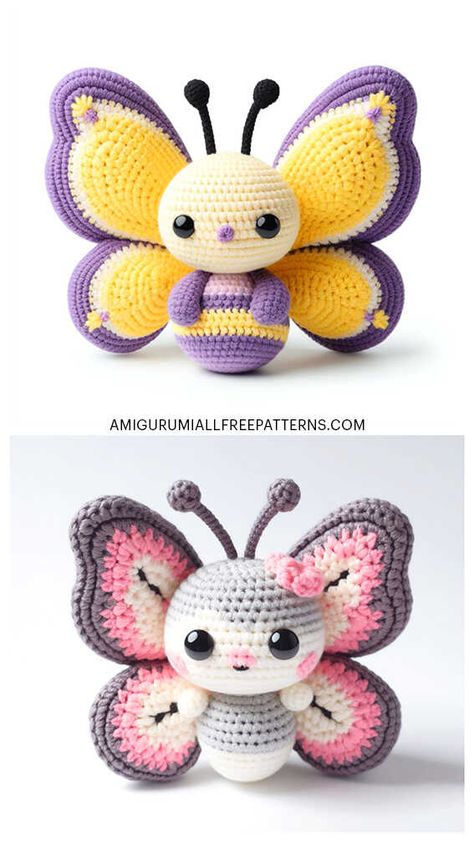 Free Animaguri Patterns, Cute Crochet Butterfly, Auragami Crochet Free, Butterfly Amigurumi Pattern, Advanced Amigurumi Free Pattern, Butterfly Lovey Crochet Pattern, Crochet Butterflies Free Pattern, 1 Hour Crochet Projects Amigurumi, Crochet Free Animal Patterns