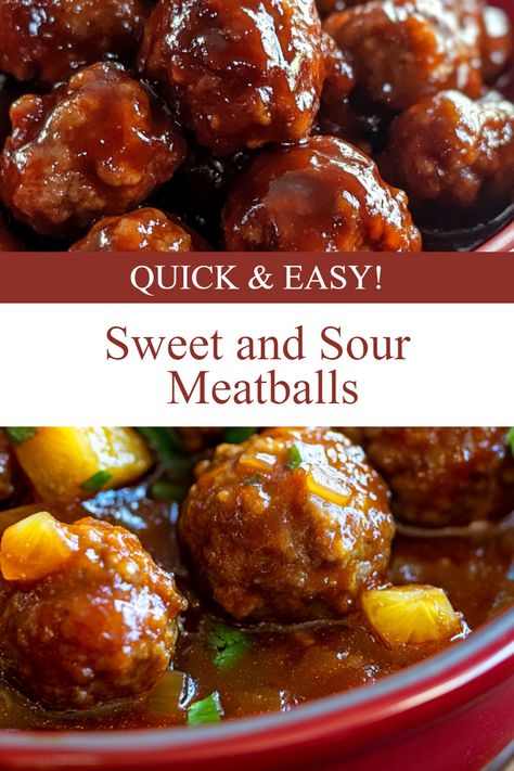 A dish full of hot sweet and sour meatballs with overlay text "sweet and sour meatballs" and "quick and easy," highlighting a delicious easy hamburger recipe for sweet and sour hamburger meatballs. Sweat And Sour Meatballs, Easy Meatball Sauce, Meatballs Pineapple, Hamburger Meatballs, Sweet N Sour Meatballs, Sour Recipes, Sweet Meatballs, Easy Meatballs, Sweet And Sour Recipes