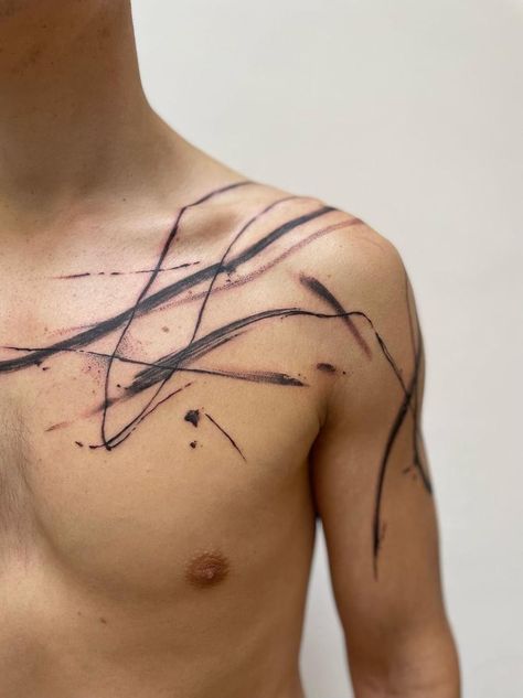 Abstract line tattoo Abstract Tattoo Designs For Men, Abstract Line Tattoo, Polka Tattoo Designs, Trash Polka Tattoos, Seal Tattoo, Trash Polka Tattoo Designs, Around Arm Tattoo, Polka Tattoo, Brush Tattoo