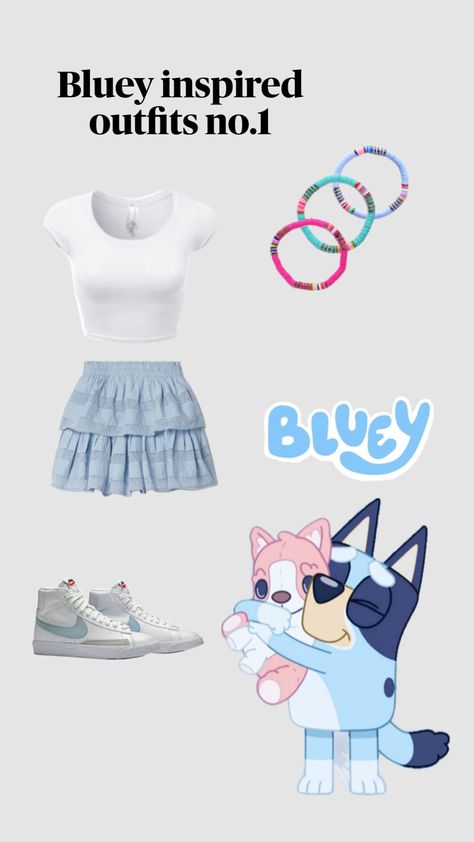 Bluey Themed Outfit, Bluey Party Outfit, Bluey Outfit Ideas, Bluey Inspired Outfit, Bluey Outfits, Preppy Hairstyles, Bluey Party, Cute Disney Outfits, Crystal Garden