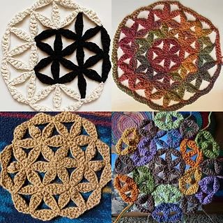 Ravelry: Jessie Javete's Ravelry Store - patterns Flower Of Life Crochet Pattern, Metaphysical Crochet, Crochet Flower Of Life, Flower Of Life Crochet, Flower Of Life Mandala, Overlay Crochet, Diy Crochet Flowers, Flower Of Life Pattern, Crochet Blocks