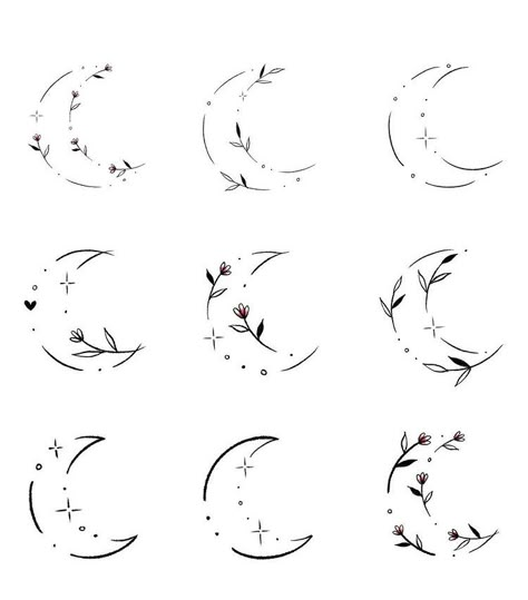 Outer Space Tattoos Simple, Sun Moon And Flower Tattoo, Cute Girly Tattoos Small Pretty, Moon And Heart Tattoo, Moon Doodle Art, Moon And Star Tattoos, Moon Tattoo Designs For Women, Simple Moon Tattoo, Star And Moon Tattoo