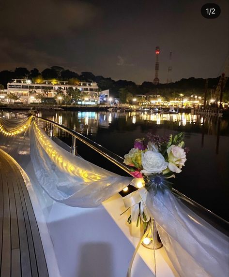 Yatch Party Decor Ideas, Wedding On The Yacht, Prom On A Boat, Wedding Yacht Ideas, Engagement Party Yacht, Proposal On Boat, Boat Engagement Party, Boat Party Decor, Yacht Decorating Ideas Party