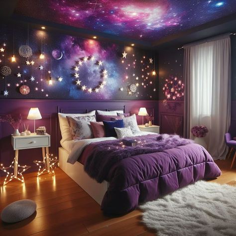 Celestial Bedroom, Rooms Aesthetic, Galaxy Bedroom, Summer Room, Space Themed Bedroom, Idea Aesthetic, Dream Bedroom Inspiration, Teen Girl Room Decor, Room Decor Aesthetic