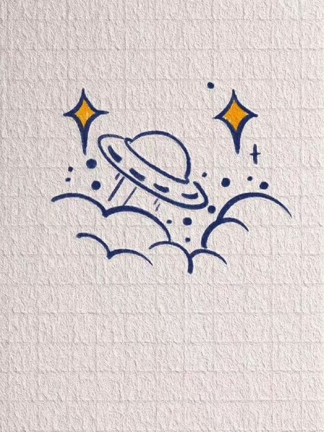 Border Design Aesthetic Drawing Easy, Plane Doodle Airplane, Space Drawing Simple, Asthetic Sketches Simple, Cute Spaceship Drawing, Drawing Space Ideas, Easy Things To Draw Cute Simple, Cute Space Drawings, Night Drawing Easy