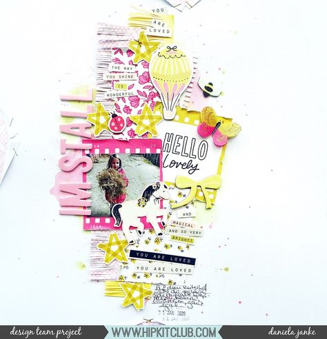 Product Focus on Maggie Holmes Papers and Chipbaord Sticker | 12×12 Layout by Daniela Janke – Hip Kit Club Smash Book Pages, Hip Kit Club, Story Layout, Maggie Holmes, Paper Magic, Sweet Stories, Crate Paper, Studio Calico, Scrapbook Journal