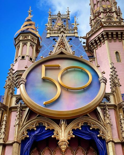 Thomas Radzak on Instagram: “✨5️⃣0️⃣✨ #earidescent #earidescentdisney #waltdisneyworld50thanniversary #waltdisneyworld50 #cinderellacastle #magickingdom #waltdisney…” Disney Castles, Disney 50th Anniversary, 50 Years Anniversary, Cinderella Castle, Disney Photos, Disney Castle, Theme Parks, Magic Kingdom, 50th Anniversary