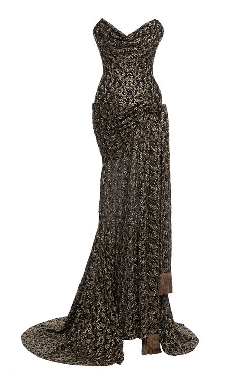 Worship Couture Draped Embroidered Chiffon Strapless Gown by LENA HOSCHEK for Preorder on Moda Operandi Victoria Grayson, Cloth Collection, Polyvore Clothes, Theatrical Romantic, Country Vibes, Simply Dresses, Lena Hoschek, Embroidered Chiffon, African Print Fashion Dresses