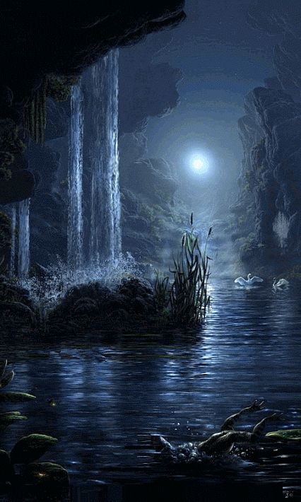 Waterfall at night Waterfall Wallpaper, Night Sky Wallpaper, Moon Pictures, Good Night Moon, Moon Photography, Beautiful Moon, Beautiful Landscape Wallpaper, Beautiful Gif, Beautiful Nature Wallpaper