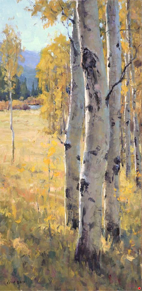 Poplar Tree Painting, Birch Tree Oil Painting, Birch Painting Acrylic, How To Paint Birch Trees, Oil Painting Autumn, Birch Tree Paintings, Aspen Tree Art, Watercolor Aspen Trees, Fall Oil Paintings