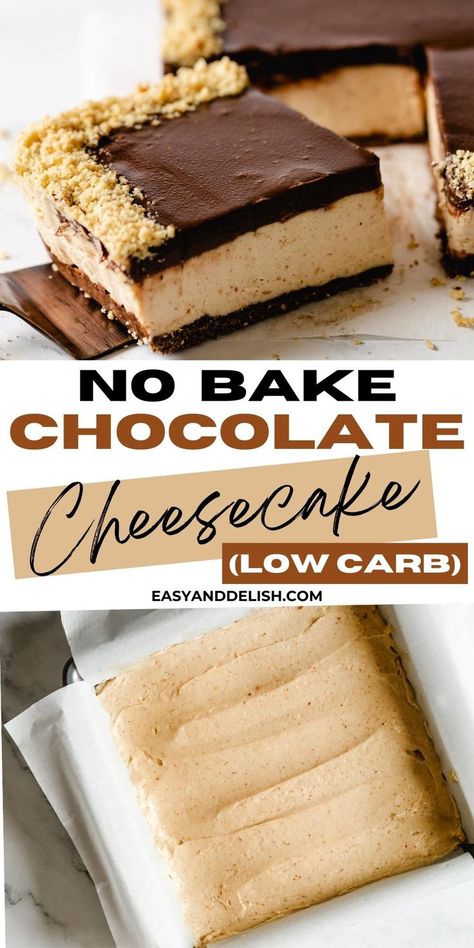 No Bake Chocolate Cheesecake cut into slices Chocolate Cheesecake Keto, Keto Chocolate Cheesecake, Keto No Bake, Chocolate Cheesecake Recipe, Protein Peanut Butter, No Bake Chocolate Cheesecake, Easy No Bake Cheesecake, Chocolate Cheesecake Recipes, Chocolate Crust