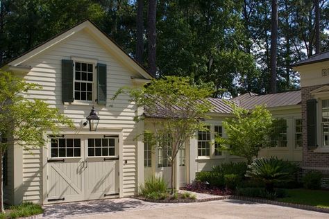 adding attached garage with breezeway pictures | Cute Carriage House | Connected by Breezeway Breezeway Addition, Historical Concepts, Carriage House Garage, Greek Revival Home, Garage Guest House, Garage Addition, Garage Renovation, Ranch Exterior, Attached Garage