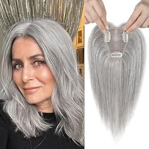 Real Hair Toppers For Thinning Hair, Human Hair Toppers For Women, Hair Toppers Before And After, Hair Pieces For Thinning Hair, Hair Toppers For Thinning Hair, Grey Hair Topper, Silver White Hair, Grey White Hair, Hair Strands