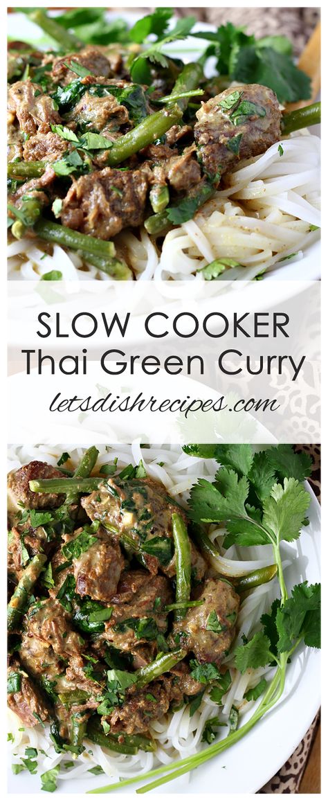 Slow Cooker Thai Green Curry Slow Cooker Thai Beef Curry, Green Curry Beef Thai, Thai Beef Crockpot Recipes, Slow Cooker Green Curry, Slow Cooker Thai Green Curry, Recipes With Green Curry Paste, Thai Crockpot Recipes, Indian Crockpot Recipes, Thai Beef Curry