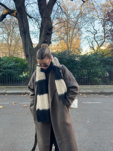 Swedish Style Fashion Winter, Sleek Bun Outfit Winter, Vancouver Winter Outfit, Trench Coat Outfit Scandinavian, Nordic Style Brown Long Sleeve Outerwear, Long Brown Coat Outfit, Winter Coat Aesthetic, Brown Long Coat Outfit, Brown Wool Coat Outfit