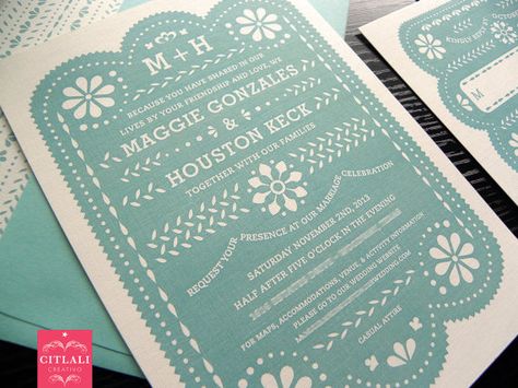 Papel Picado Wedding Invitation set in Aqua Mexican Banner, Papel Picado Wedding, Mexican Wedding Invitations, Sugar Skull Wedding, Skull Wedding, Boda Mexicana, Art Invitation, Memorial Cards, Wedding Invitation Inspiration