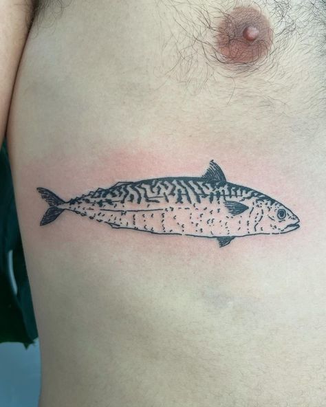 Mackrell Fish, Mackerel Tattoo, Brighton Tattoo, Small Chest Tattoos, Mackerel Fish, Chest Tattoos, London Tattoo, Chest Tattoo Men, Fish Tattoo