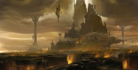 New Warriors, Fiction Idea, Art Landscapes, Landscape Concept, Dark Material, Building Art, Fantasy City, Dark Art Illustrations, Baldur's Gate