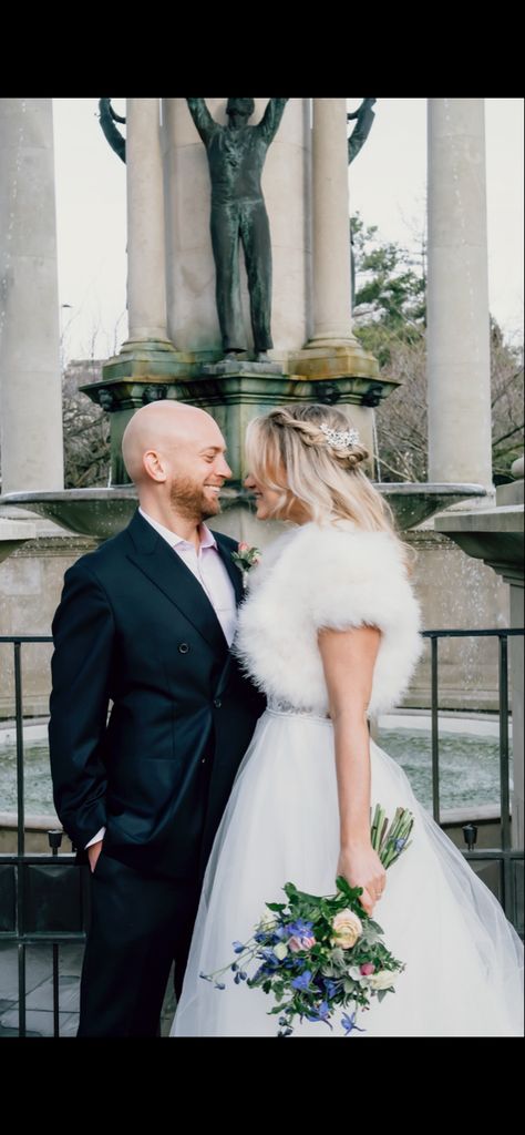 Blonde bride bald groom Bald Groom Wedding, Blonde Bride, Wedding Groom, Wedding Portraits, Winter Wedding, Bride Groom, Wedding Inspo, Getting Married, Our Wedding