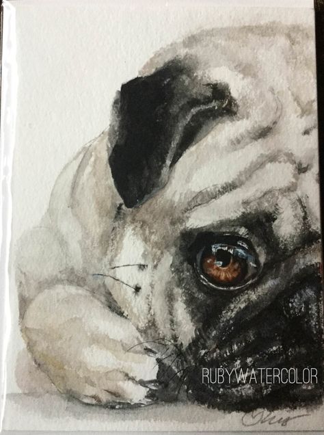 Painted this pug in watercolor turned out better then expected. #cute #dogs #dog #aww #puppy #adorable Pug Art Print, Pet Portraits Photography, Pug Dogs, Dog Motif, Pugs And Kisses, Art Tutorials Watercolor, Pug Art, Dog Sketch, Pug Mom