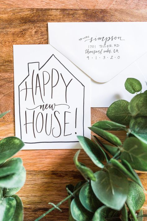 Lettering Gift Ideas, Happy New House Card, New Home Cards Diy, Diy House Warming Card, House Warming Cards Diy, House Warming Cards Handmade, Housewarming Cards Diy, Housewarming Card Ideas, New Home Watercolor Card