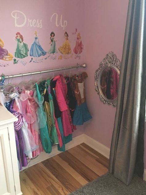 Dress up nook #littlegirlsroom Dress Up Corner, Dress Up Stations, Girls Room Diy, Dress Up Storage, Creative Imagination, Girls Playroom, Kids Playroom Decor, Princess Bedroom, A Little Princess