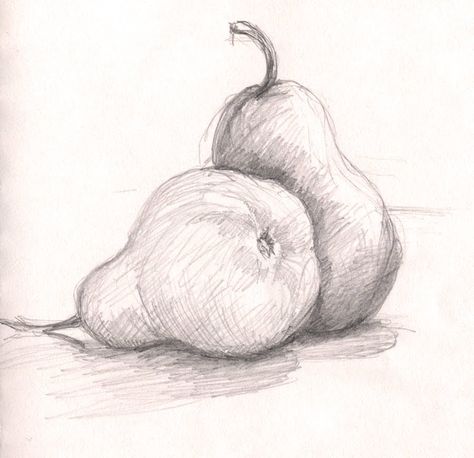 Fruit Sketch Pencil, Fruits Pencil Drawing, Fruits Pencil Shading, Pear Pencil Drawing, Charcoal Fruit Drawing Still Life, Pear Drawing, Painting Shadows, Colored Pencil Artwork Ideas, Jayy Von