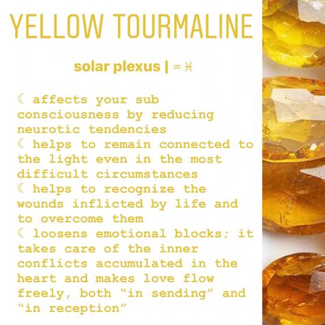 yellow tourmaline meaning Yellow Tourmaline Meaning, Yellow Meaning, Healing Aesthetic, Tourmaline Meaning, Fire Witch, Agate Meaning, Chakra Health, Crystal Work, Beautiful Energy