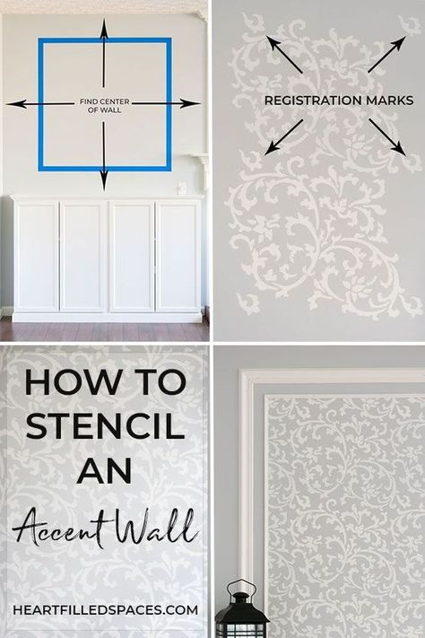 Learn how to paint an accent wall with stencils for a beautiful Home Decor finish. This DIY tutorial includes tips to make your project easier and ideas for stenciling with moldings. #Stencil #Stenciling #Wallstencil #Walldecor #Painting #Wallpaint #DIYwall #Accentwallideas Diy Window Trim, Accent Wall Stencil, Fireplace Built Ins, Accent Wall Paint, Stencil Ideas, Wall Stencil, Diy Fireplace, Learn How To Paint, Awesome Bedrooms