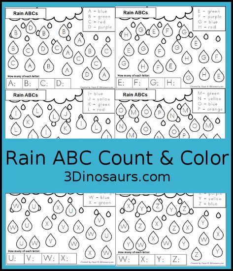 Free Rain Themed ABC Color & Count Printable - is a find, color and count uppercase letters with a raindrop themed. You have four capital letters on each page. It has all 26 letters of the alphabet - 3Dinosaurs.com #freeprintable #abcprintable #3dinosaurs #kindergarten #prek #alphabet #counting Alphabets Printable, Spring Theme Preschool, Free Rain, Easy Reader Books, Capital Alphabet, 3 Dinosaurs, Letter Find, Abc Printables, Alphabet Matching