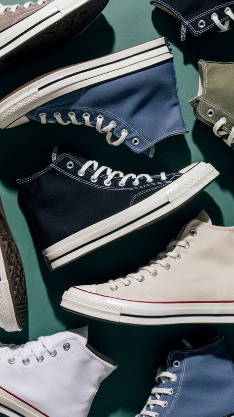 Classic Converse Canvas Shoes For Streetwear, Converse Textile Sneakers For Streetwear, Converse Product Photography, Blue Converse Sneakers For Streetwear, Shoes Reference, Converse Shoes Men, Converse Photography, Converse Collection, Chuck 70s