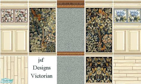 Sims 2 wallpaper and floors | jsfDesignsVictorianSet1 Sims 4 Cc Victorian Wallpaper, Sims 4 Cc Floors Wood, Sims 4 Victorian Wallpaper, Victorian Paneling, Sims 2 Wallpaper, Paneling Wallpaper, Wallpaper Flooring, Sims4 Mod, Sims Decor