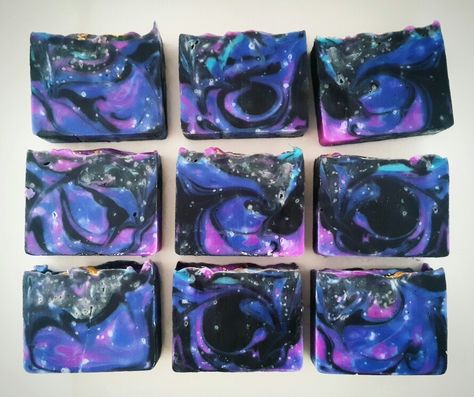 My Galaxy soap ... IG : Bubblyandcreamy  #coldprocesssoap Galaxy Soap, Stellar Vbs, Soap Scents, Galaxy Wedding, Diy Soaps, Starry Night Wedding, Handmade Soap Recipes, Cold Process Soap Recipes, Milk Products