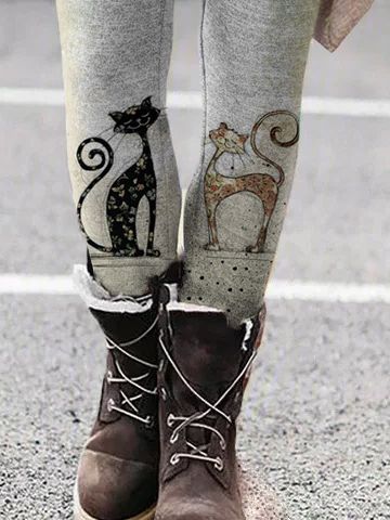 Animal Cotton Casual Pants Cat Tights, Cat Leggings, Cotton Casual Pants, Stretchy Leggings, Knit Leggings, Leggings Casual, Animal Fashion, Fabric Paint, Type Of Pants