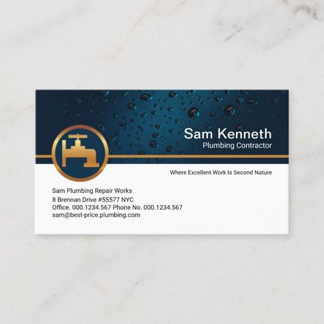 Gold Faucet, Plumbing Repair, Professional Business Cards, Water Drops, Blue Water, Plumbing, Business Cards, Faucet, Tool Design