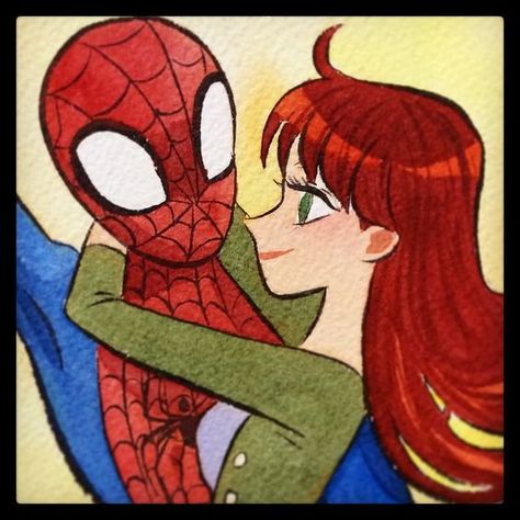 Peter PARKER (SPIDER-MAN) and Mary Jane WATSON (MJ) by Elsa CHANG | Marvel Fan ART Spiderman Dp, Mary Jane Spiderman, Spiderman And Spider Gwen, Spiderman Drawing, Jane Watson, Spiderman Spider, Mary Jane Watson, Spiderman Movie, Marvel Superhero Posters