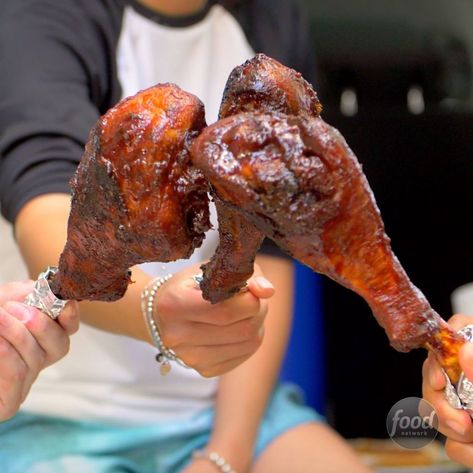 How to Make Barbecued Turkey Legs | Calling all Hawkeyes! Giant Barbecued Turkey Legs are a WIN all around. | By Food Network | Facebook Giant Chicken, Turkey Leg, Turkey Legs, Chicken Legs, Food Presentation, Food Network, Baked Chicken, Food Network Recipes, Presentation