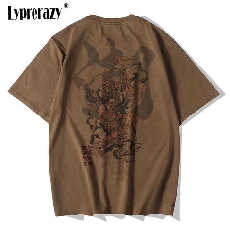 Clothes Brown, Embroidery T Shirt, Chinese Vintage, Men Streetwear, Monkey King, Streetwear Tshirt, Swaggy Outfits, Streetwear Women, T Shirt Men