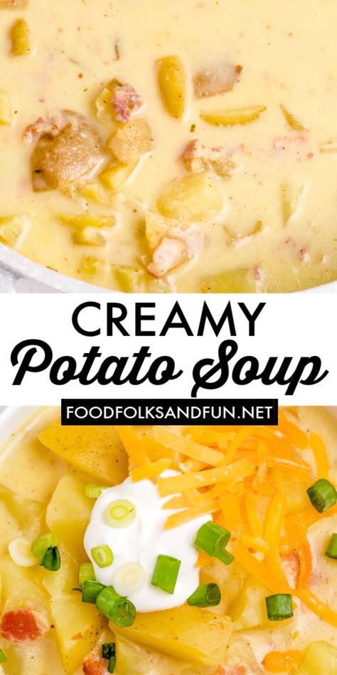 Plain Chicken Potato Soup, Potato Soup With Golden Potatoes, Potato Soup With Cream Of Chicken, Pototato Soup, Velveeta Potato Soup, Potato Soup With Chicken Broth, Potato Soup Recipes, Creamy Potato Soup Recipe, Chicken Broth Soup