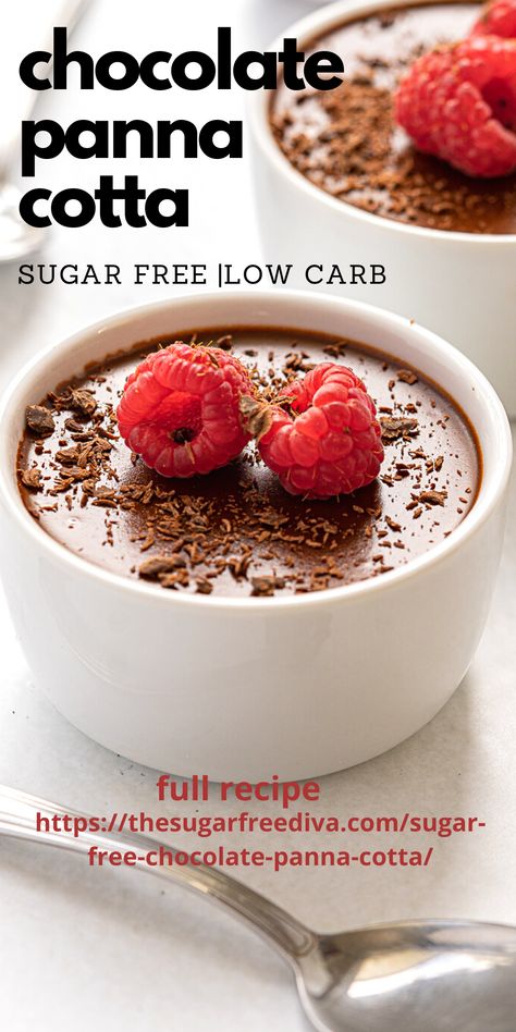 Sugar Free Chocolate Panna Cotta Healthy Panna Cotta, Keto Panacotta, Keto Panna Cotta, Pana Cotta Recipe Desserts, Sugarless Desserts, Chocolate Panna Cotta, Keto Dishes, Panna Cotta Recipe, Italian Recipes Dessert