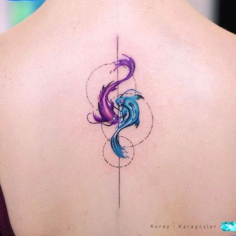 Pisces Dragon Tattoo, Pisces Tattoo Watercolor, Tattoo Ideas Pisces Zodiac Signs, Tattoo Ideas For Sensitive People, Pisces Zodiac Tattoo For Women, Pices Zodiac Tattoo, Unique Pisces Tattoos, Pieces Zodiac Tattoo, Pisces Fish Tattoos